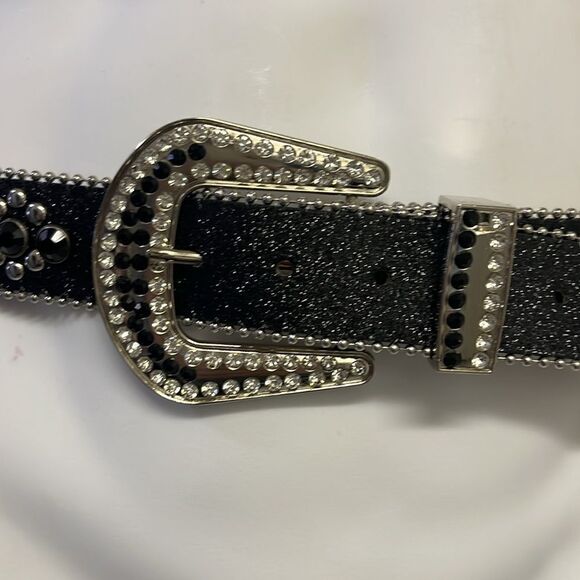 Skeleton Studded Glitter Punk Grunge Silver-tone Rhinestone Adjustable Belt L/XL